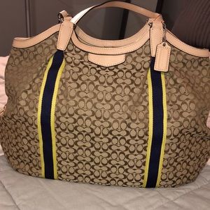 Coach signature stripe canvas shoulder bag